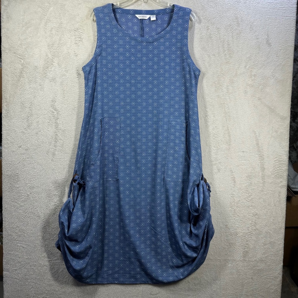 King Universal Tulip Hem Dress Womens L Blue Sunburst Print Lagenlook Artsy Midi